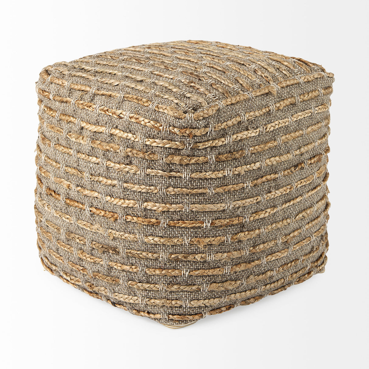 Binita 16.0L x 16.0W x 16.0H Gray/Brown Hemp Wool and Cotton Pouf from Mercana - Luna Furniture