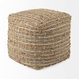 Binita 16.0L x 16.0W x 16.0H Gray/Brown Hemp Wool and Cotton Pouf from Mercana - Luna Furniture