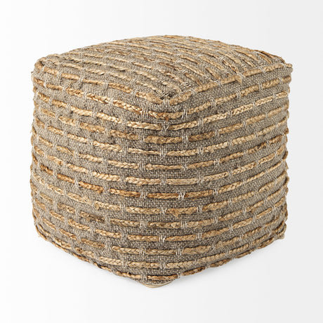 Binita 16.0L x 16.0W x 16.0H Gray/Brown Hemp Wool and Cotton Pouf from Mercana - Luna Furniture