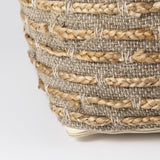 Binita 16.0L x 16.0W x 16.0H Gray/Brown Hemp Wool and Cotton Pouf from Mercana - Luna Furniture