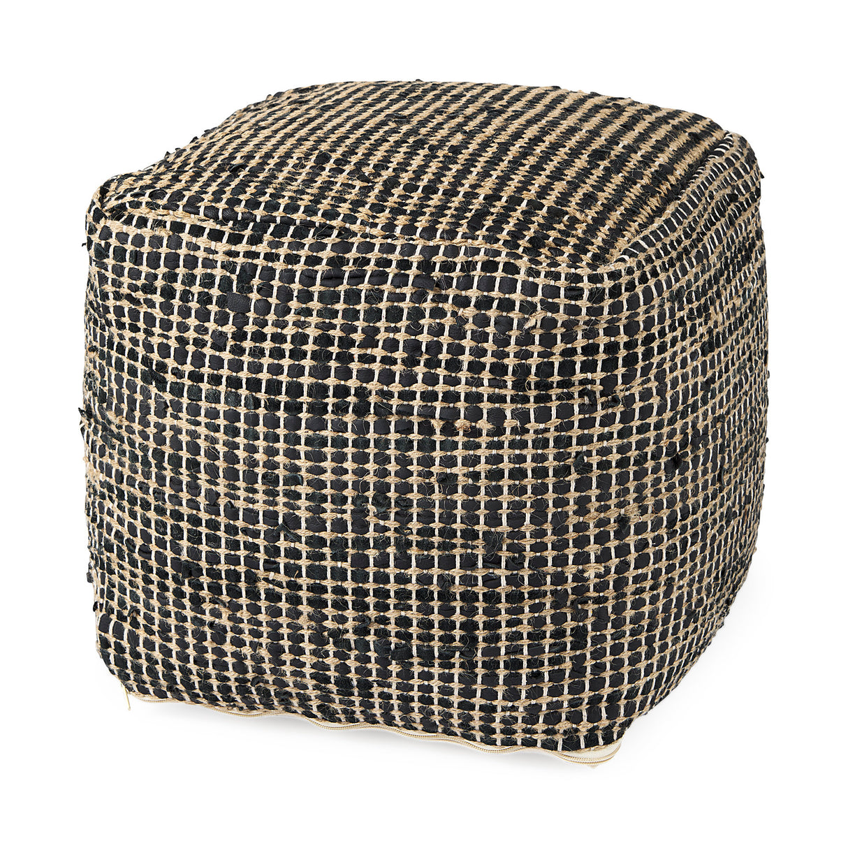 Aalia 16.0L x 16.0W x 16.0H Charcoal Leather and Jute Pouf from Mercana - Luna Furniture