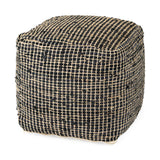 Aalia 16.0L x 16.0W x 16.0H Charcoal Leather and Jute Pouf from Mercana - Luna Furniture