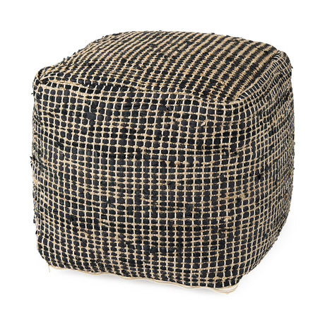 Aalia 16.0L x 16.0W x 16.0H Charcoal Leather and Jute Pouf from Mercana - Luna Furniture