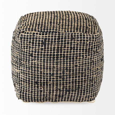 Aalia 16.0L x 16.0W x 16.0H Charcoal Leather and Jute Pouf from Mercana - Luna Furniture