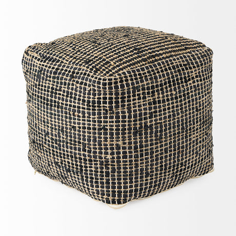 Aalia 16.0L x 16.0W x 16.0H Charcoal Leather and Jute Pouf from Mercana - Luna Furniture