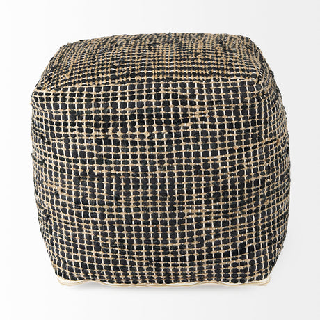 Aalia 16.0L x 16.0W x 16.0H Charcoal Leather and Jute Pouf from Mercana - Luna Furniture