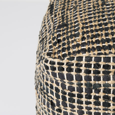 Aalia 16.0L x 16.0W x 16.0H Charcoal Leather and Jute Pouf from Mercana - Luna Furniture