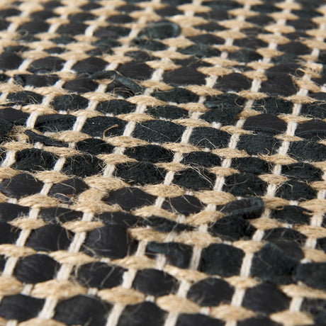 Aalia 16.0L x 16.0W x 16.0H Charcoal Leather and Jute Pouf from Mercana - Luna Furniture