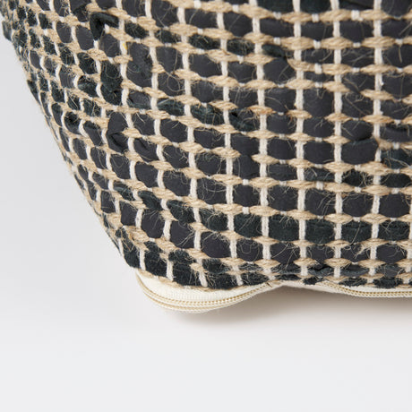 Aalia 16.0L x 16.0W x 16.0H Charcoal Leather and Jute Pouf from Mercana - Luna Furniture