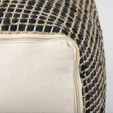 Aalia 16.0L x 16.0W x 16.0H Charcoal Leather and Jute Pouf from Mercana - Luna Furniture