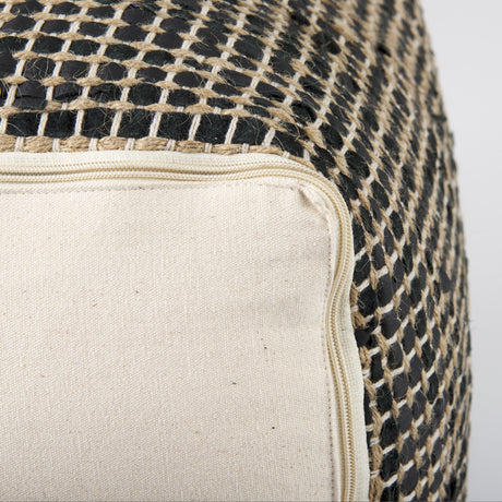 Aalia 16.0L x 16.0W x 16.0H Charcoal Leather and Jute Pouf from Mercana - Luna Furniture