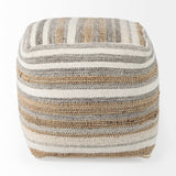 Aahana 16.0L x 16.0W x 16.0H White/Taupe/Gray Striped Hemp and Cotton Pouf from Mercana - Luna Furniture