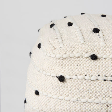 Amaira 16.0L x 16.0W x 16.0H Cream/Black/White patterned Wool and Cotton Pouf from Mercana - Luna Furniture