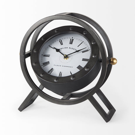 Gaston Gray Metal Circular Table Clock from Mercana - Luna Furniture