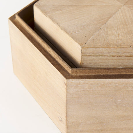 Elyse (Set of 2) 14L x 12W Brown Wooden Hexagonal Boxes from Mercana - Luna Furniture
