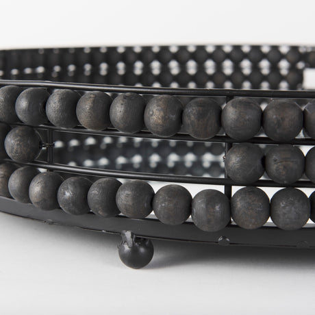 Decatur II 21L x 21W Black Wooden Bead Mirrored Bottom Round Tray from Mercana - Luna Furniture