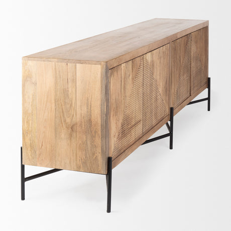 Cairo 78x19 Brown Solid Wood Black Metal Base 4 Door Cabinet Sideboard from Mercana - Luna Furniture