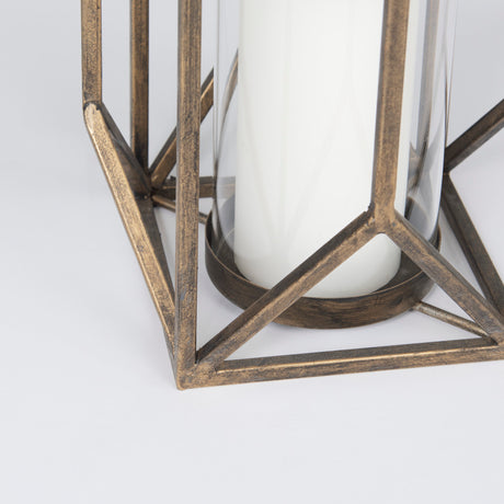Ivy Small Gold Metal Geometric Cage Candle Holder Lantern from Mercana - Luna Furniture