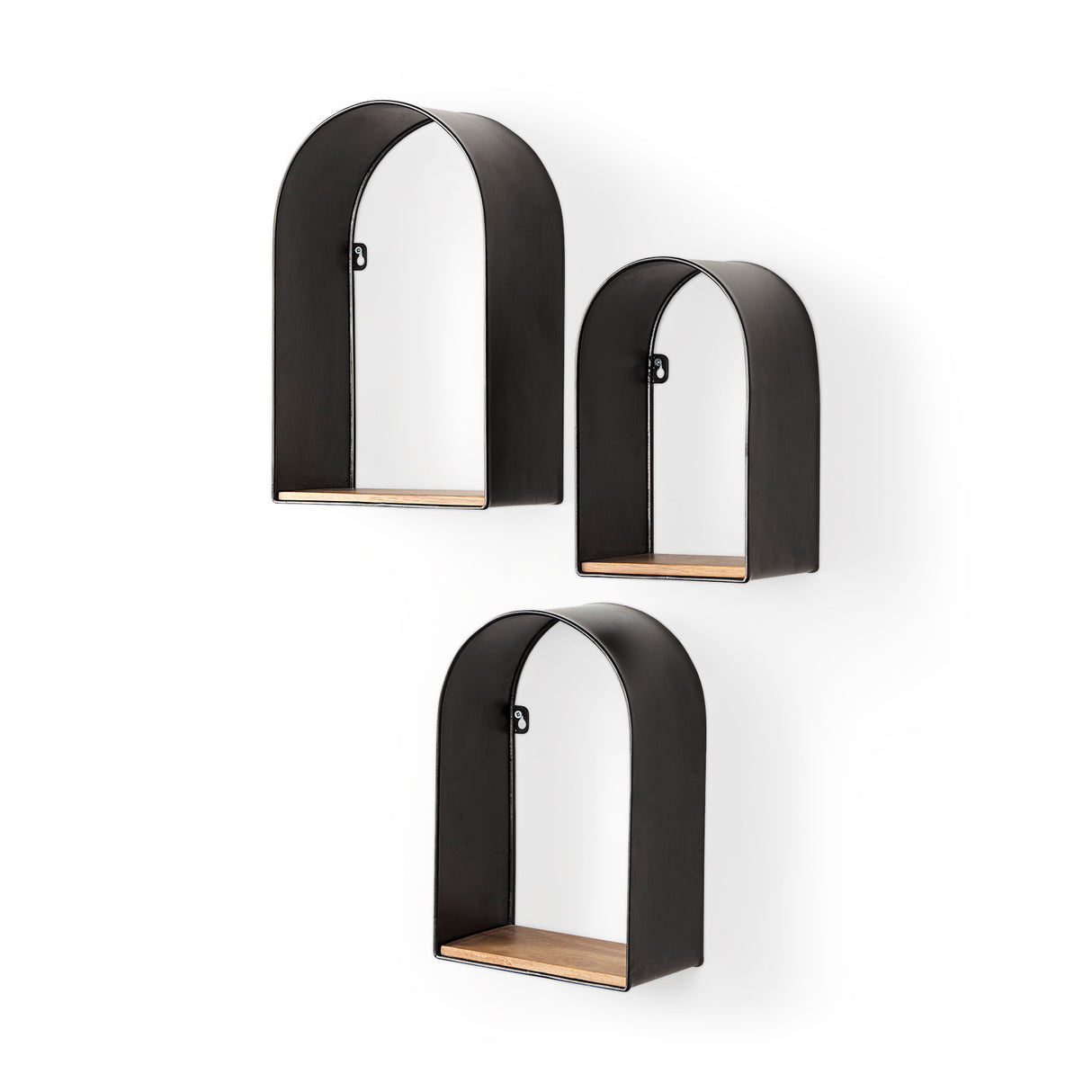Finley Set of 3 Black Metal W/Wood Wall Shelves from Mercana - Luna Furniture