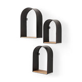Finley Set of 3 Black Metal W/Wood Wall Shelves from Mercana - Luna Furniture