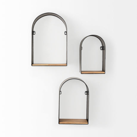 Finley Set of 3 Black Metal W/Wood Wall Shelves from Mercana - Luna Furniture