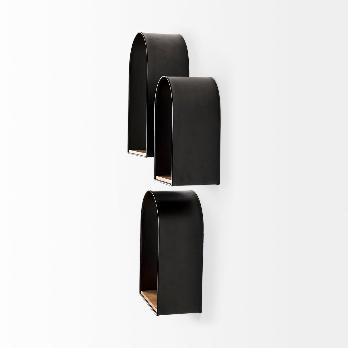 Finley Set of 3 Black Metal W/Wood Wall Shelves from Mercana - Luna Furniture