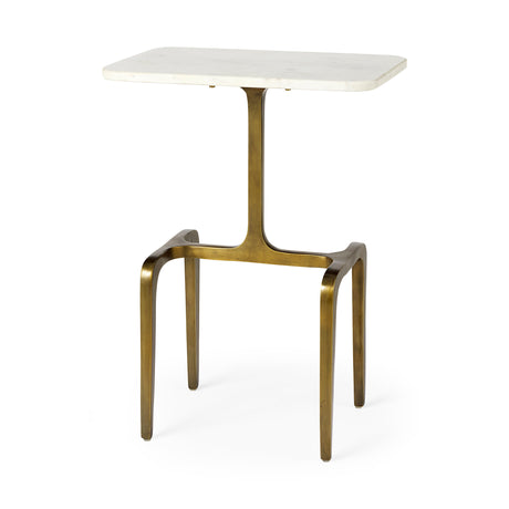 Preston 17.3L x 11.3W x 22.8H White Marble Top W/Gold Metal Accent Table from Mercana - Luna Furniture