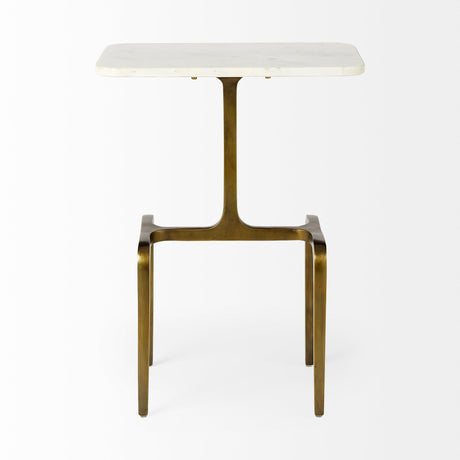 Preston 17.3L x 11.3W x 22.8H White Marble Top W/Gold Metal Accent Table from Mercana - Luna Furniture