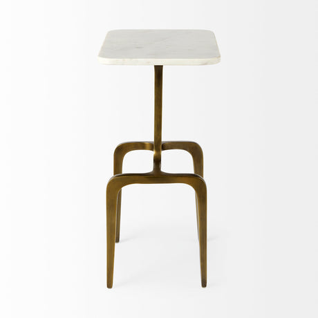 Preston 17.3L x 11.3W x 22.8H White Marble Top W/Gold Metal Accent Table from Mercana - Luna Furniture