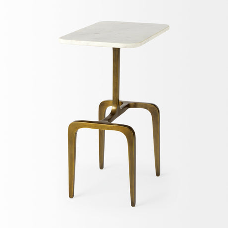 Preston 17.3L x 11.3W x 22.8H White Marble Top W/Gold Metal Accent Table from Mercana - Luna Furniture