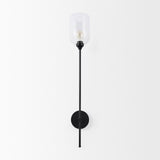 Clyde 6.0L x 8.0W x 37.0H Matte Black W/Glass Round Wall Sconce from Mercana - Luna Furniture