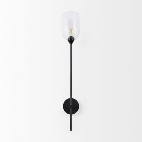 Clyde 6.0L x 8.0W x 37.0H Matte Black W/Glass Round Wall Sconce from Mercana - Luna Furniture