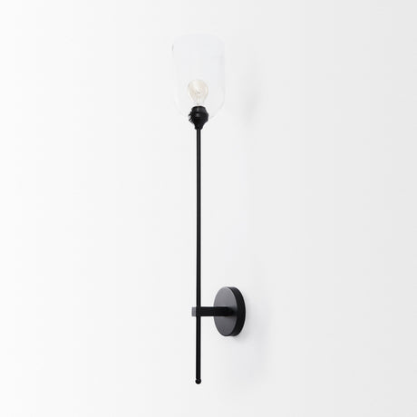 Clyde 6.0L x 8.0W x 37.0H Matte Black W/Glass Round Wall Sconce from Mercana - Luna Furniture
