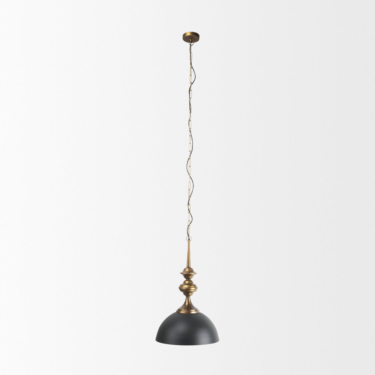 Willson 17.0L x 17.0W x 29.0H Black Iron W/Antique Brass Dome Pendant Light from Mercana - Luna Furniture
