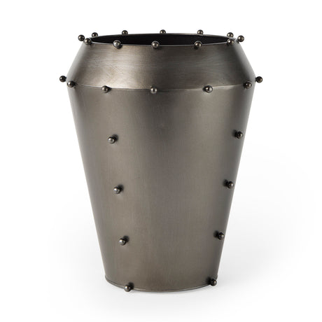 Elio 12.2H Large Gun Metal Gray Metal W/Studs Vase from Mercana - Luna Furniture