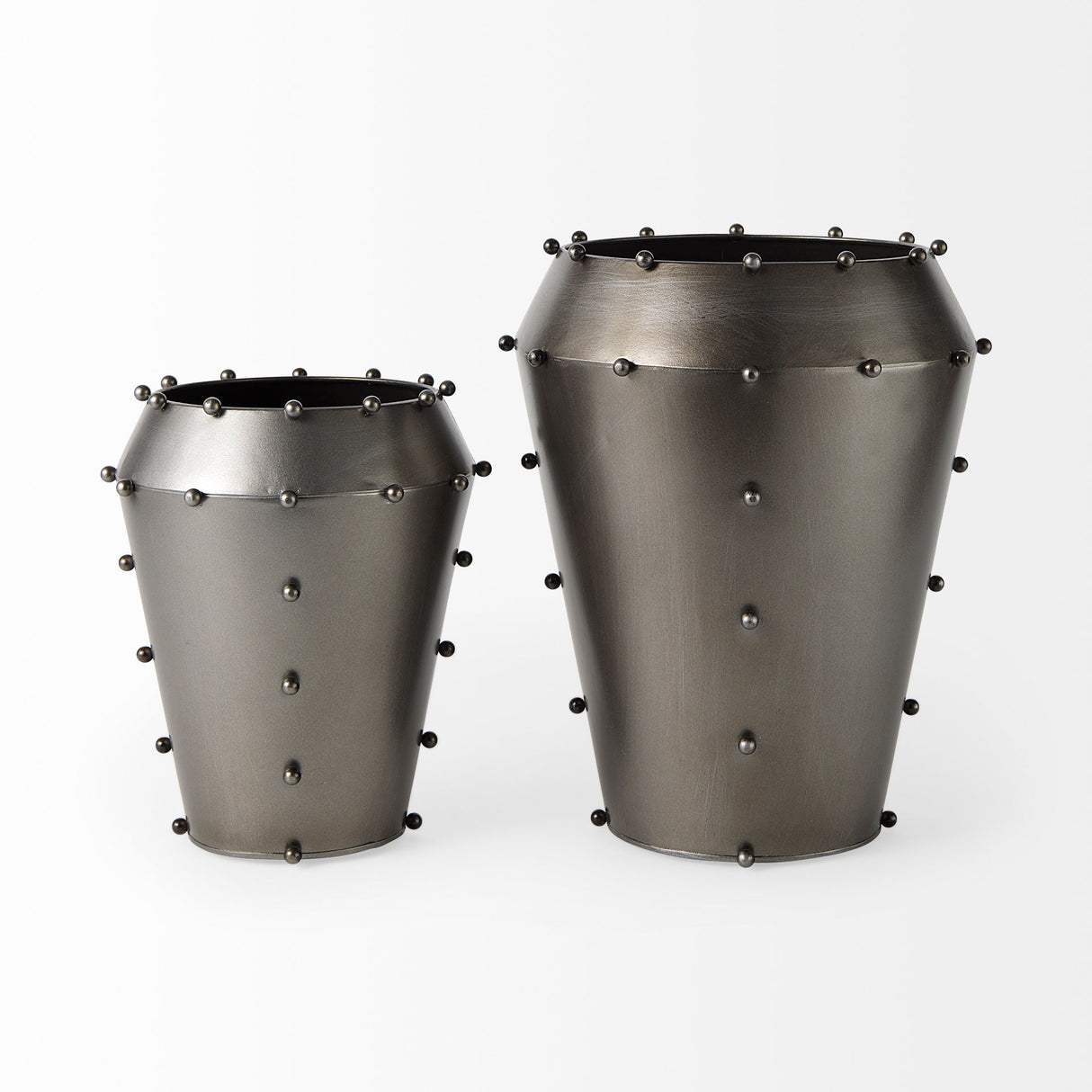 Elio 12.2H Large Gun Metal Gray Metal W/Studs Vase from Mercana - Luna Furniture