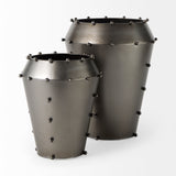Elio 12.2H Large Gun Metal Gray Metal W/Studs Vase from Mercana - Luna Furniture