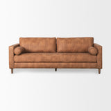 Loretta 88.0L x 36.2W x 33.9H Cognac Brown Faux Leather Three Seater Sofa with Two Bolster Cushions from Mercana - Luna Furniture