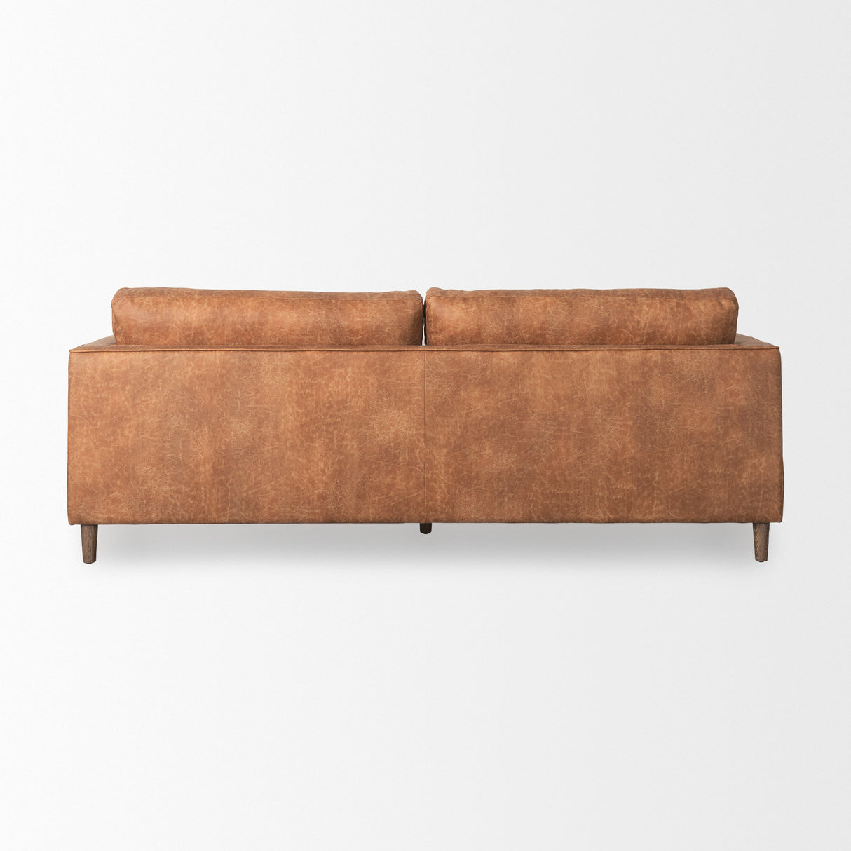 Loretta 88.0L x 36.2W x 33.9H Cognac Brown Faux Leather Three Seater Sofa with Two Bolster Cushions from Mercana - Luna Furniture