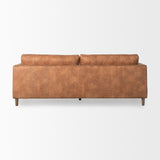 Loretta 88.0L x 36.2W x 33.9H Cognac Brown Faux Leather Three Seater Sofa with Two Bolster Cushions from Mercana - Luna Furniture