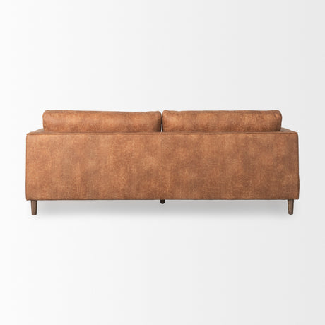 Loretta 88.0L x 36.2W x 33.9H Cognac Brown Faux Leather Three Seater Sofa with Two Bolster Cushions from Mercana - Luna Furniture