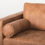 Loretta 88.0L x 36.2W x 33.9H Cognac Brown Faux Leather Three Seater Sofa with Two Bolster Cushions from Mercana - Luna Furniture