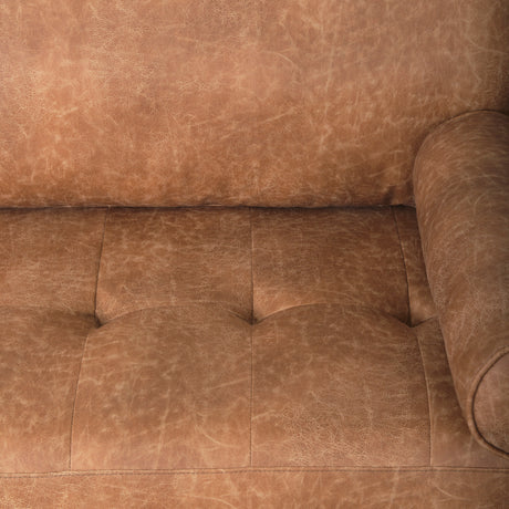 Loretta 88.0L x 36.2W x 33.9H Cognac Brown Faux Leather Three Seater Sofa with Two Bolster Cushions from Mercana - Luna Furniture