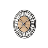 Lewiston 30.1L x 2.0W x 30.1H Black Iron W/Wood Round Wall Clock from Mercana - Luna Furniture