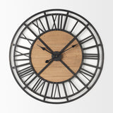 Lewiston 30.1L x 2.0W x 30.1H Black Iron W/Wood Round Wall Clock from Mercana - Luna Furniture