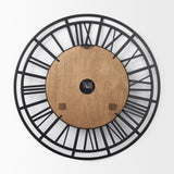Lewiston 30.1L x 2.0W x 30.1H Black Iron W/Wood Round Wall Clock from Mercana - Luna Furniture