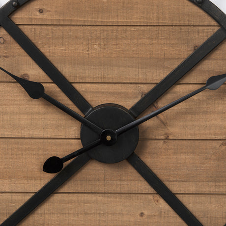 Lewiston 30.1L x 2.0W x 30.1H Black Iron W/Wood Round Wall Clock from Mercana - Luna Furniture