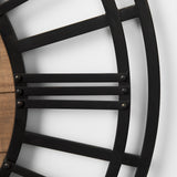 Lewiston 30.1L x 2.0W x 30.1H Black Iron W/Wood Round Wall Clock from Mercana - Luna Furniture