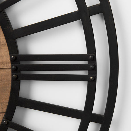 Lewiston 30.1L x 2.0W x 30.1H Black Iron W/Wood Round Wall Clock from Mercana - Luna Furniture