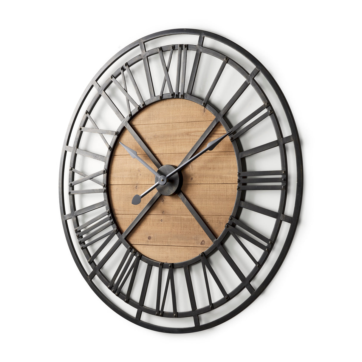 Lewiston 42.1L x 2.6W x 42.1H Black Iron W/Wood Round Wall Clock from Mercana - Luna Furniture